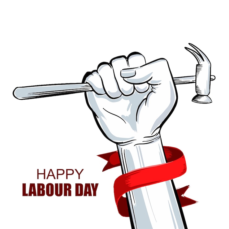 Vector gratuito ilustración del concepto del día del trabajo con un hombre sosteniendo un martillo
