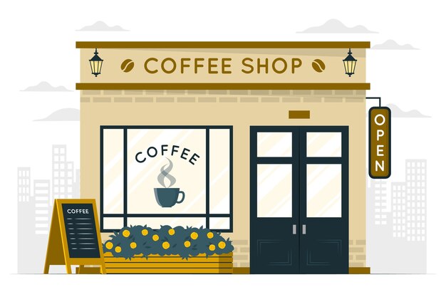 Ilustración de concepto de edificio de cafetería
