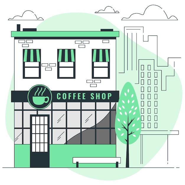 Vector gratuito ilustración de concepto de edificio de cafetería