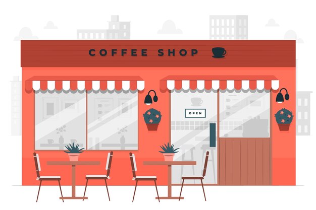 Ilustración del concepto del edificio de la cafetería