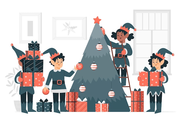 Vector gratuito ilustración de concepto de elfos de navidad