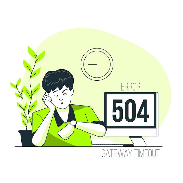 Ilustración del concepto de error 504 tiempo de espera de puerta de enlace