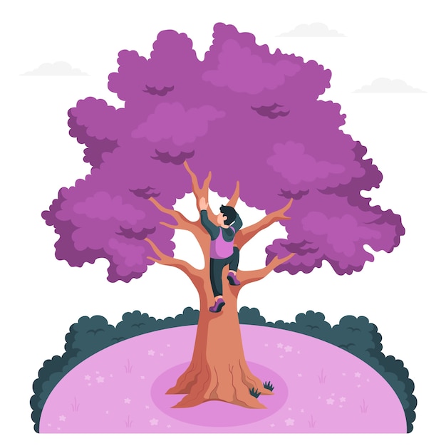 Ilustración del concepto de escalada en árboles