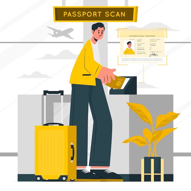 Vector gratuito ilustración del concepto de escaneo de pasaporte