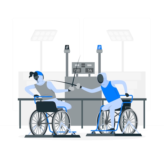 Ilustración del concepto de esgrima en silla de ruedas