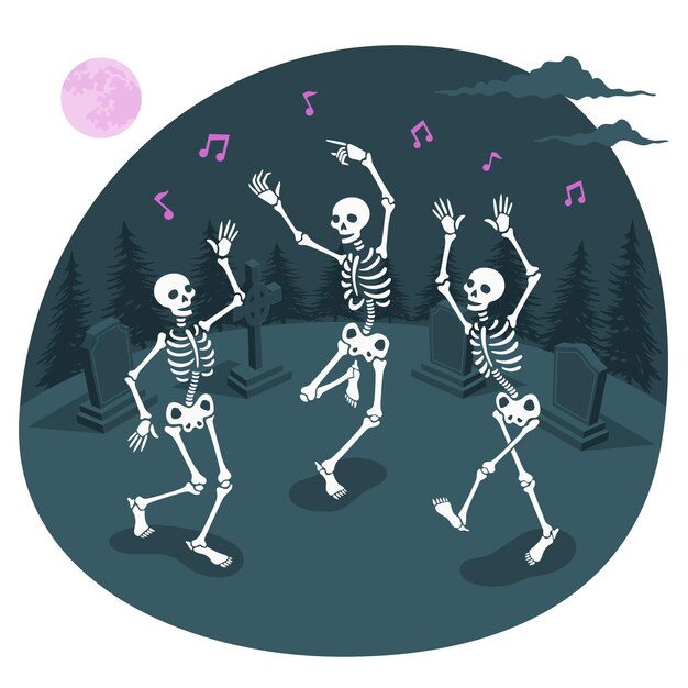 Ilustración de concepto de esqueletos bailando