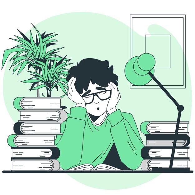 Ilustración del concepto de estudiante cansado