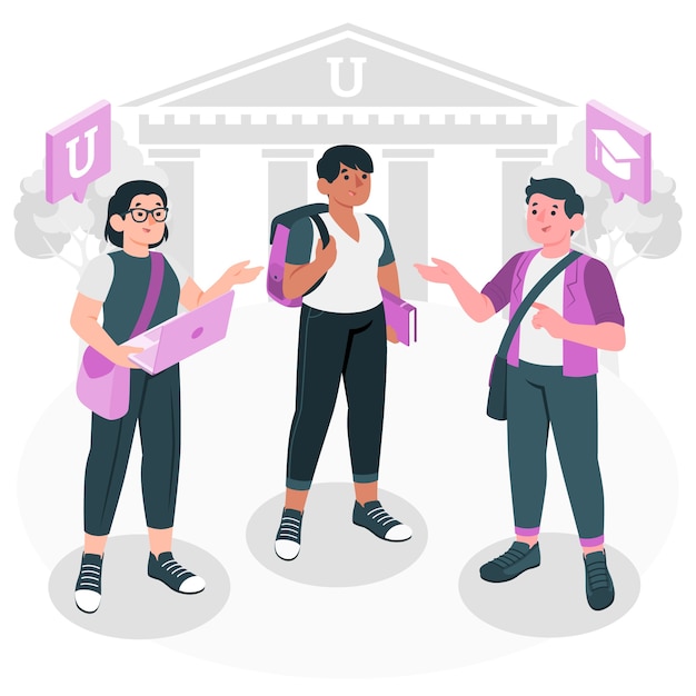 Vector gratuito ilustración del concepto de estudiantes universitarios