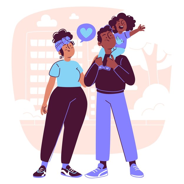 Ilustración de concepto de una familia feliz con su hija