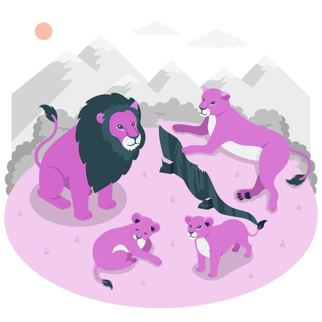 Ilustración del concepto de familia de leones