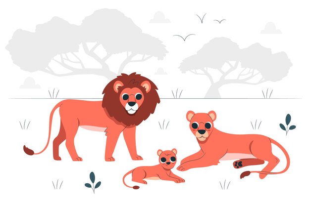 Ilustración del concepto de familia de leones