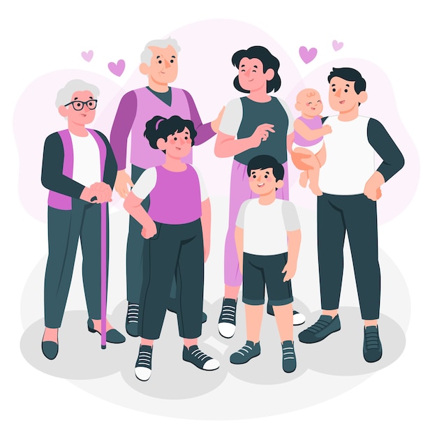 Vector gratuito ilustración del concepto de familia multigeneracional