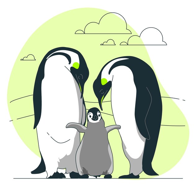 Ilustración del concepto de familia de pingüinos