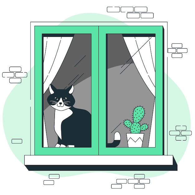 Vector gratuito ilustración del concepto del gato en la ventana