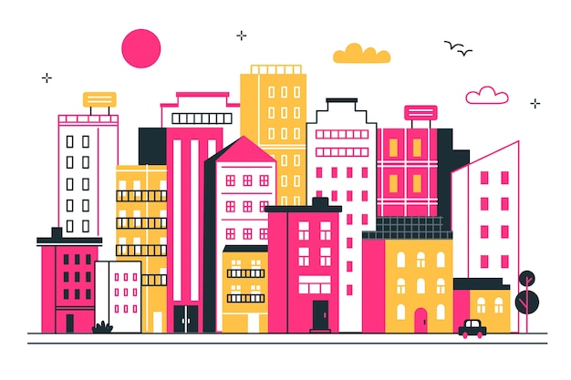 Ilustración del concepto del horizonte de la ciudad