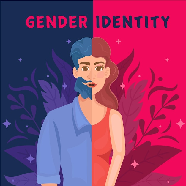 Ilustración del concepto de identidad de género con hombre y mujer