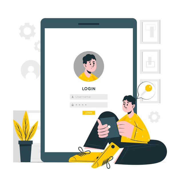 Ilustración de concepto de inicio de sesión de tableta