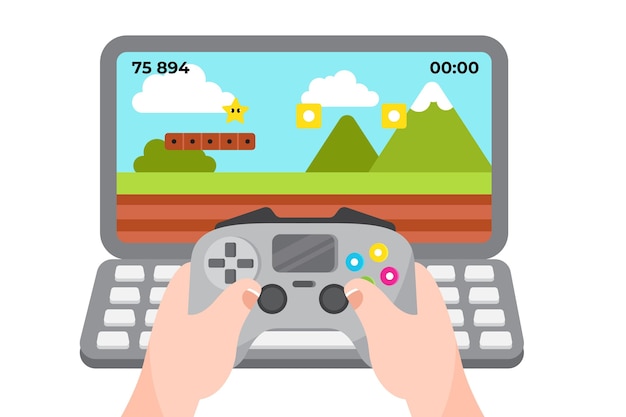 Ilustración del concepto de juegos en línea con controlador