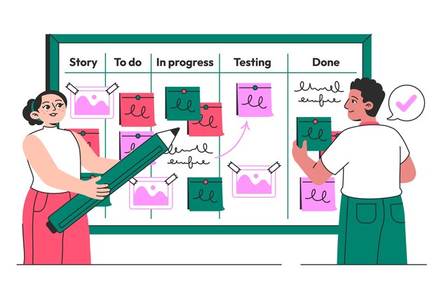 Ilustración del concepto de la junta de scrum