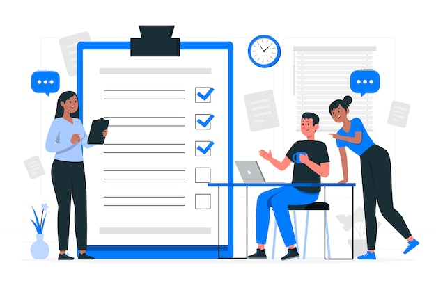 Vector gratuito ilustración del concepto de lista de comprobación del equipo