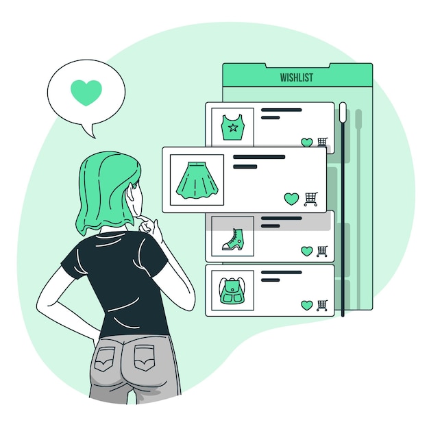 Ilustración de concepto de lista de deseos en línea