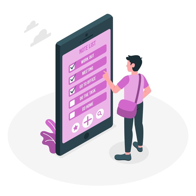 Ilustración de concepto de lista de notas móviles