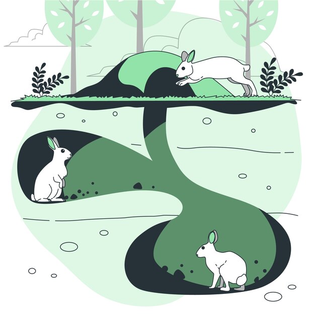 Ilustración del concepto de madriguera de conejo