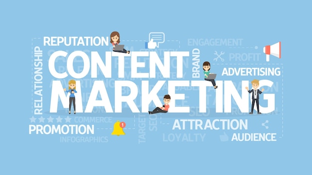 Ilustración del concepto de marketing de contenido Idea de contenido de promoción y reputación