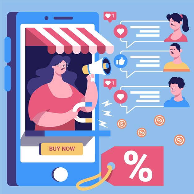 Ilustración del concepto de marketing en redes sociales