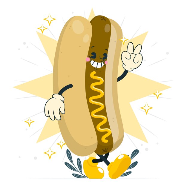 Ilustración del concepto de la mascota de los perritos calientes