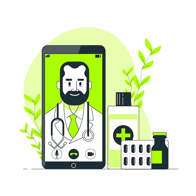 Ilustración del concepto de médico en línea