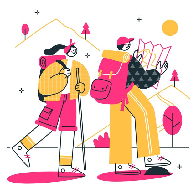 Ilustración del concepto de los mochileros