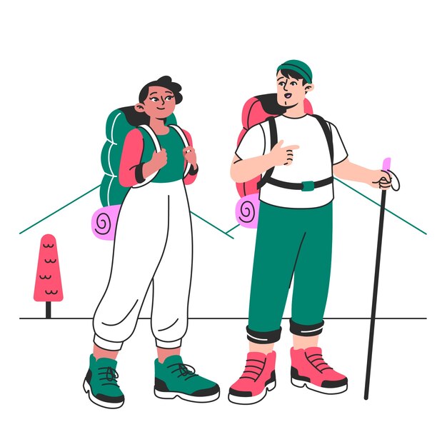 Ilustración del concepto de mochileros