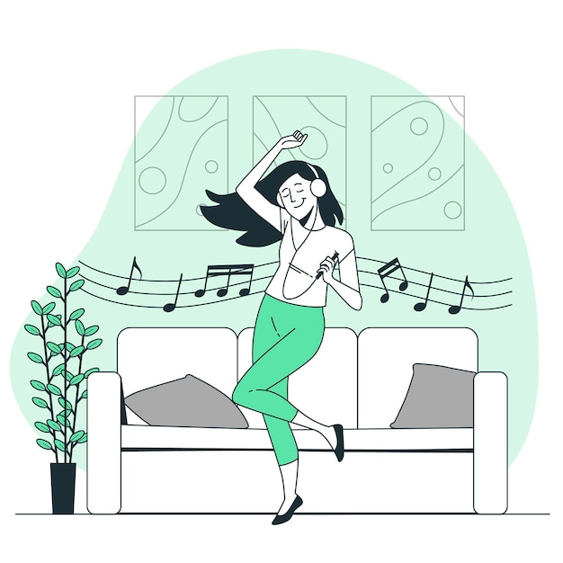 Ilustración de concepto de música feliz escuchando