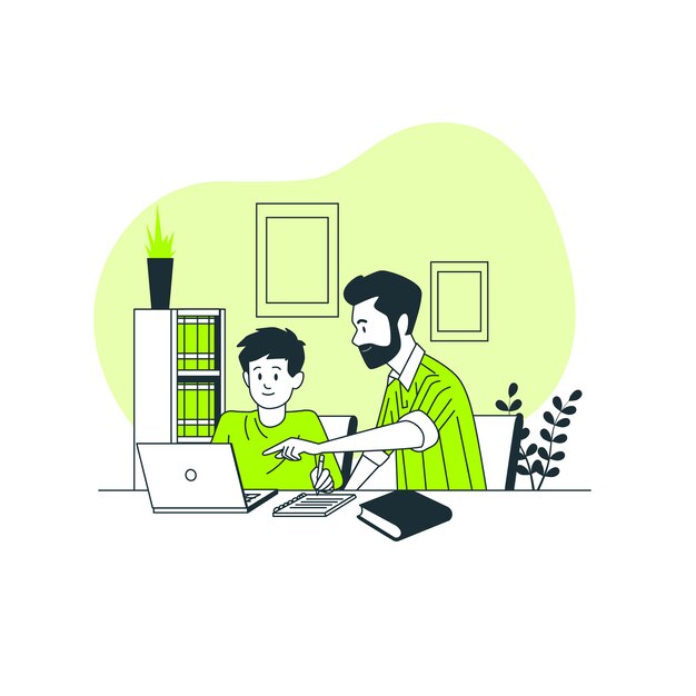 Ilustración del concepto de niños estudiando desde casa