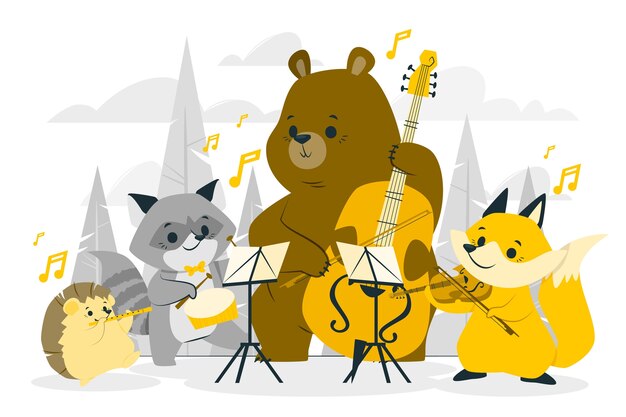 Ilustración del concepto de orquesta animal
