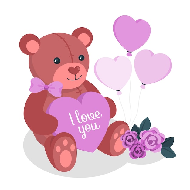 Ilustración de concepto de oso de peluche de día de San Valentín