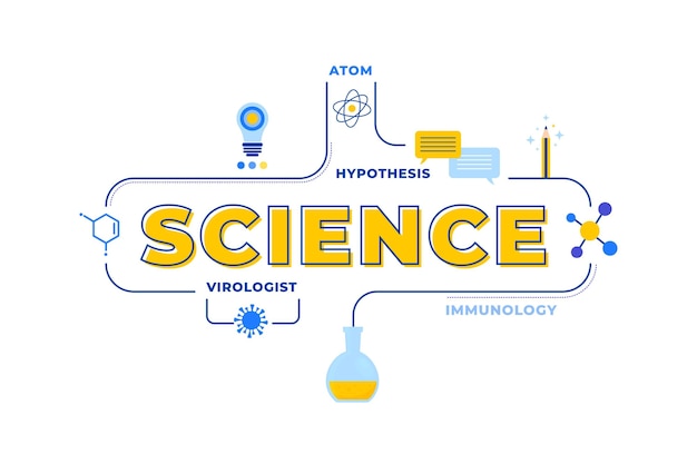Ilustración de concepto de palabra de ciencia con conjunto de elementos