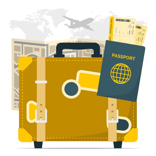 Ilustración del concepto de pasaporte maleta