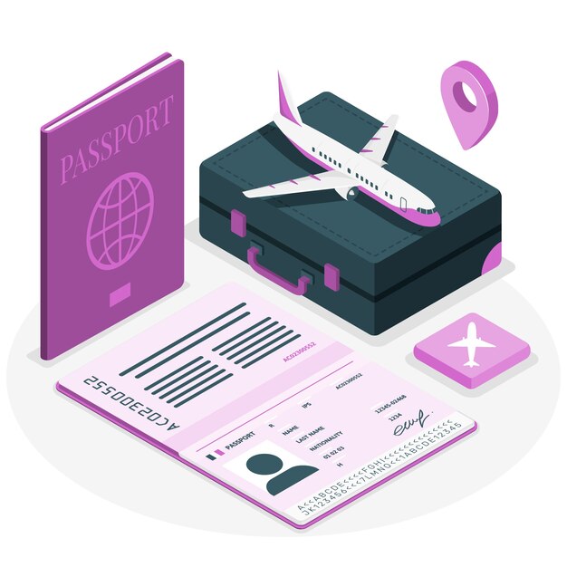 Ilustración del concepto de pasaporte de viaje