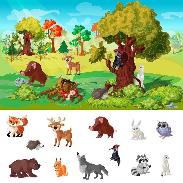 Ilustración de concepto de personaje de animales de bosque