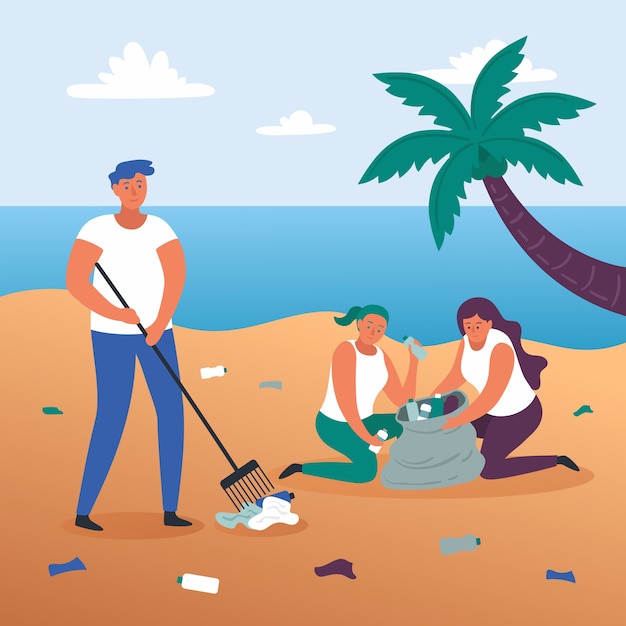 Vector gratuito ilustración concepto personas limpieza playa