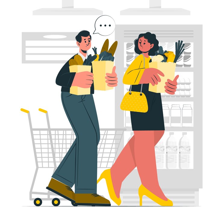 Vector gratuito ilustración del concepto de personas que llevan bolsas de comestibles