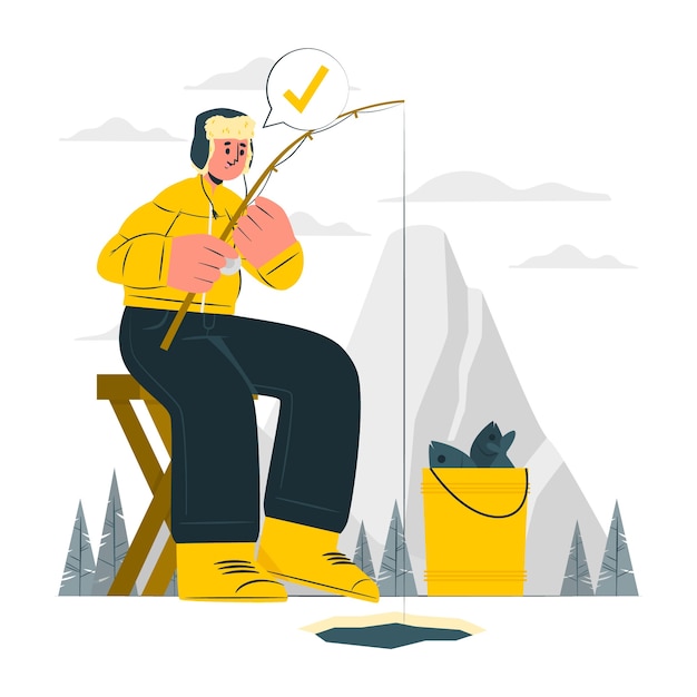 Ilustración del concepto de pesca en hielo