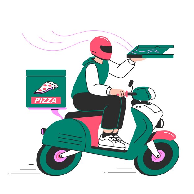 Ilustración del concepto de pizza para llevar