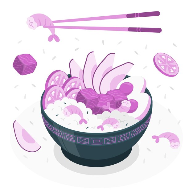 Ilustración de concepto de poke bowl