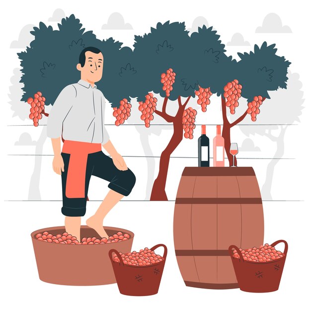 Ilustración del concepto de producción tradicional de vino