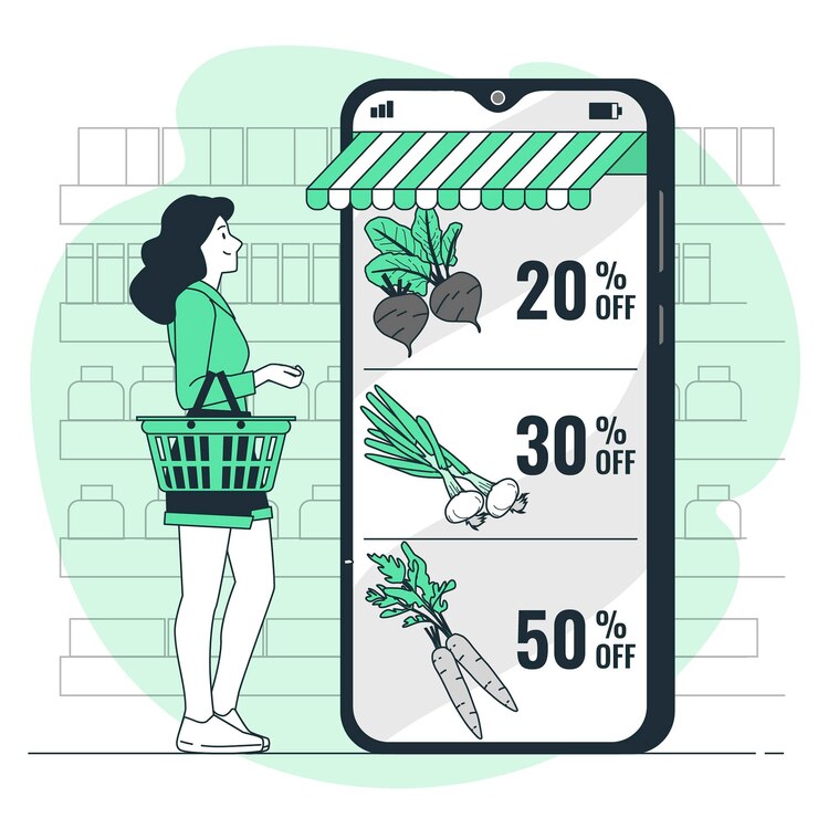 Vector gratuito ilustración del concepto de promoción de comestibles