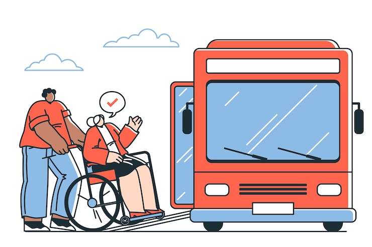Vector gratuito ilustración del concepto de rampa para sillas de ruedas de autobús