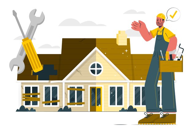 Ilustración del concepto de rehabilitación de casa